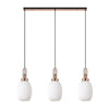 Atherington Almond 3 Drop Linear Pendant in Copper & Opal Ribbed Shade