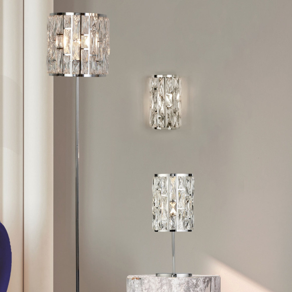 Bijou Twin Wall Light In Polished Chrome With Clear Crystal Glass