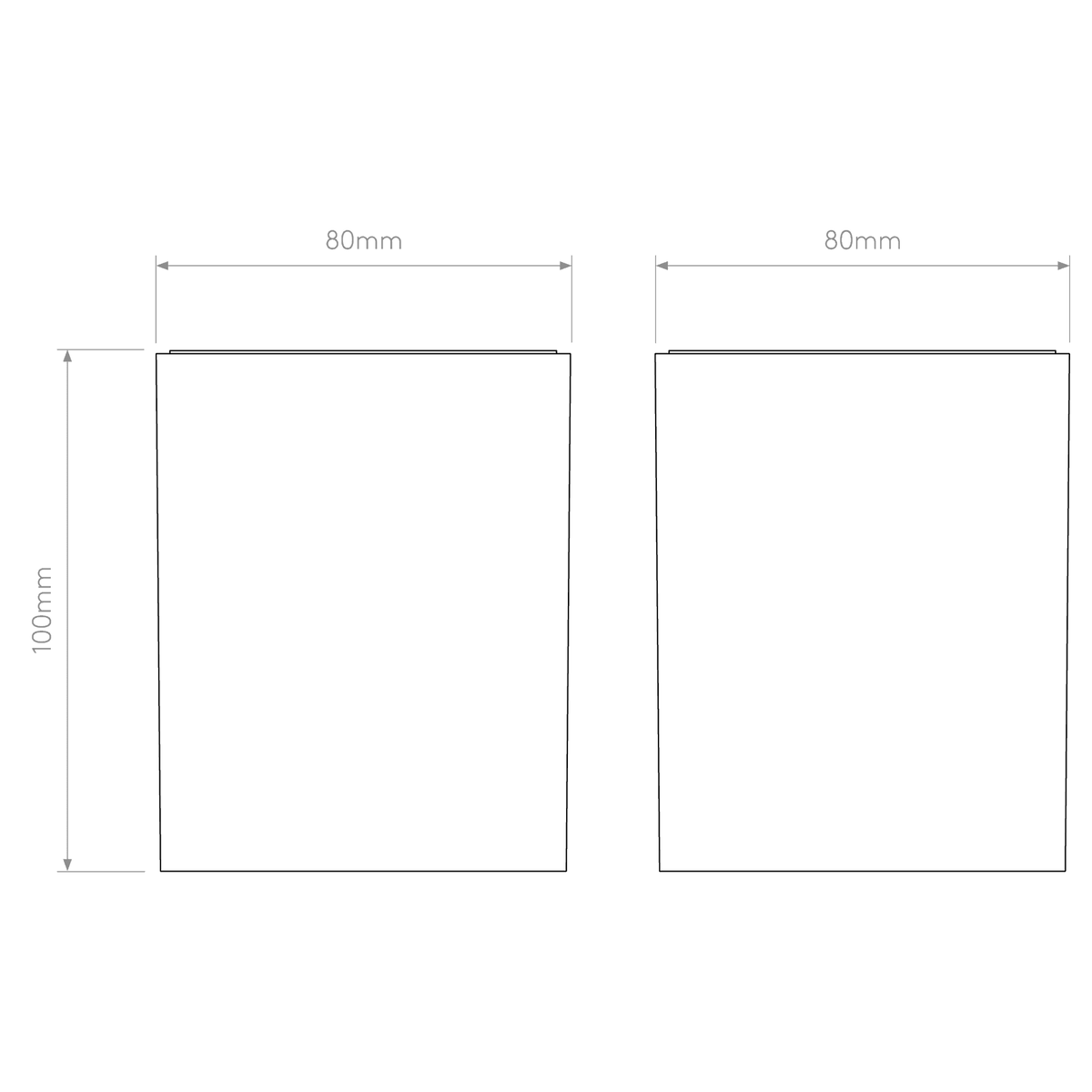 Diagram of two square lights with dimensions 80mm width and 100mm height