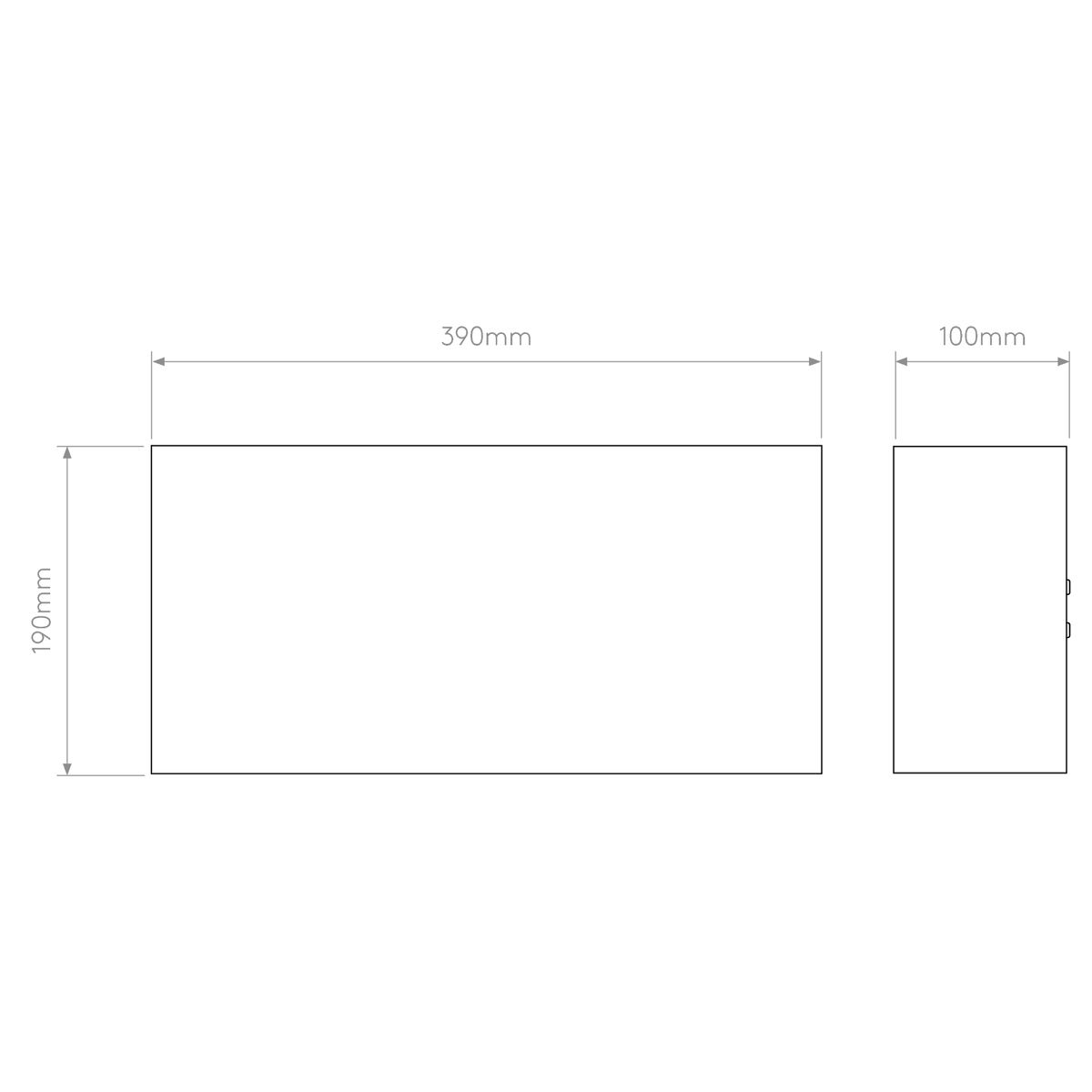 Diagram showing dimensions of 390mm width, 190mm height, and 100mm depth