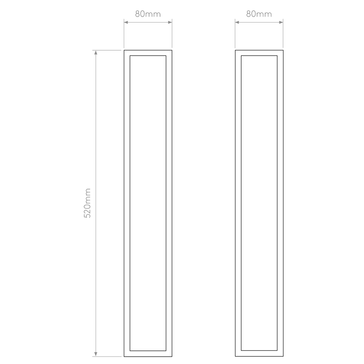 Diagram of two rectangular panels, 80mm wide and 520mm high