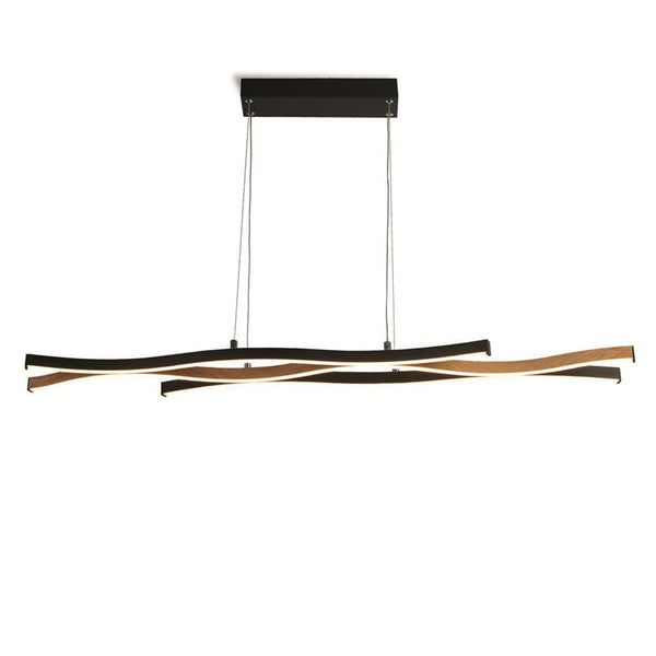 Bloom Linear LED Pendant In Black & Wood Effect