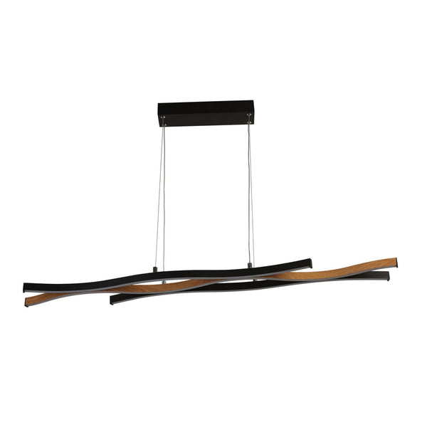 Bloom Linear LED Pendant In Black & Wood Effect