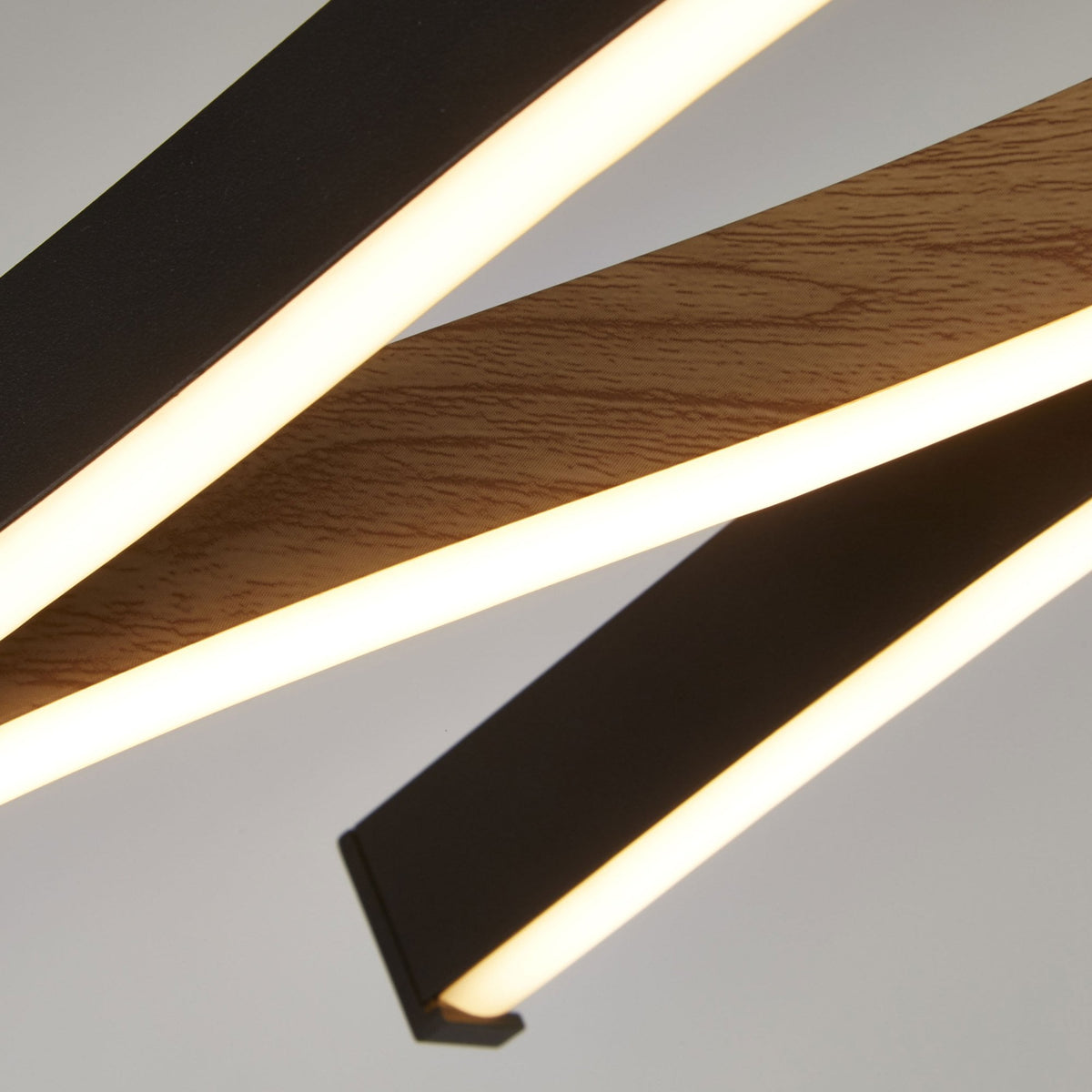 Bloom Linear LED Pendant In Black & Wood Effect