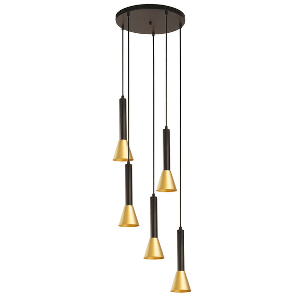 Signal 5 Light Cluster Pendant In Black & Gold