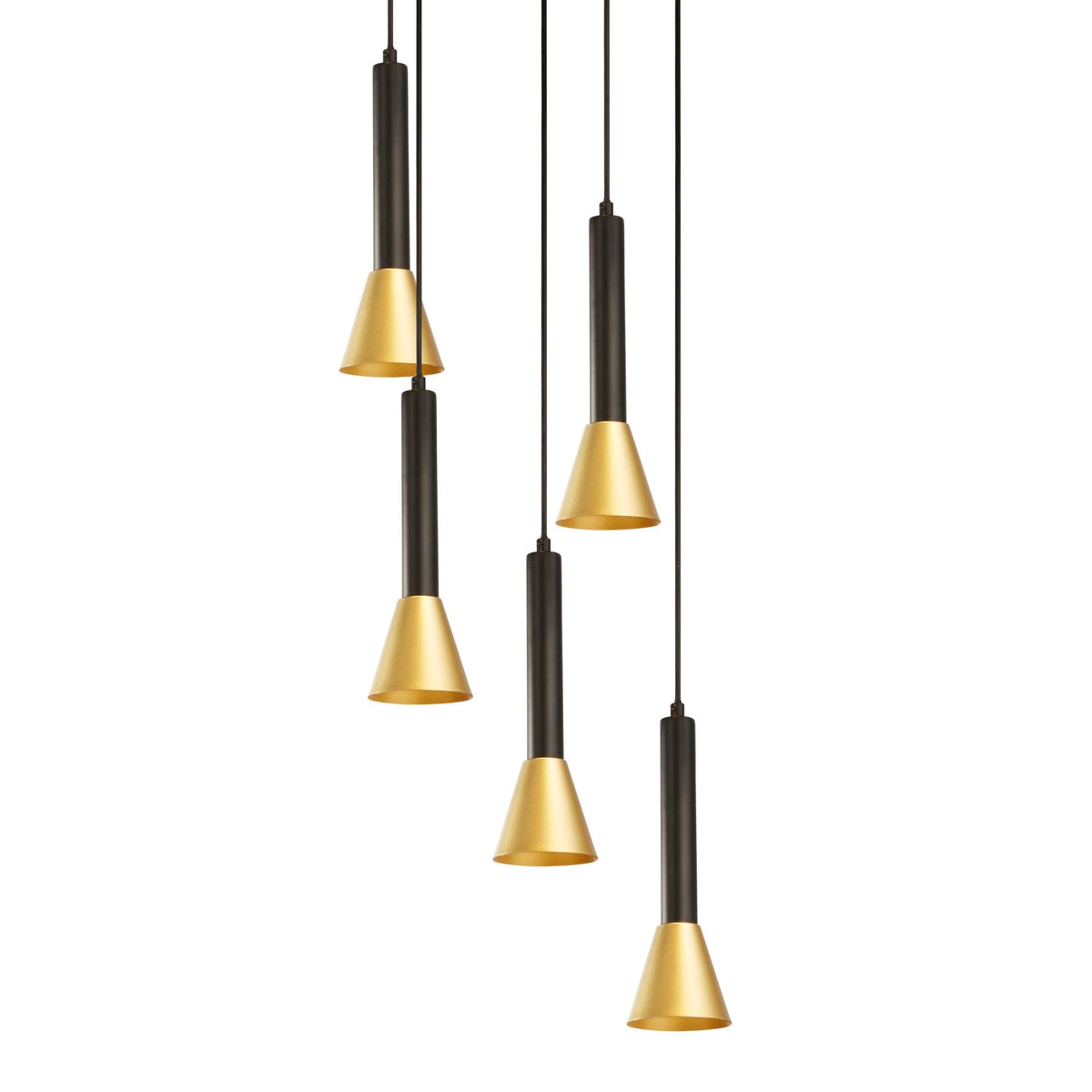 Signal 5 Light Cluster Pendant In Black & Gold