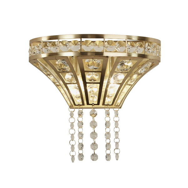 Gemma Twin Wall Light In Satin Brass & Clear Crystal