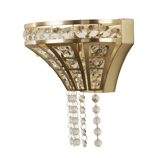 Gemma Twin Wall Light In Satin Brass & Clear Crystal