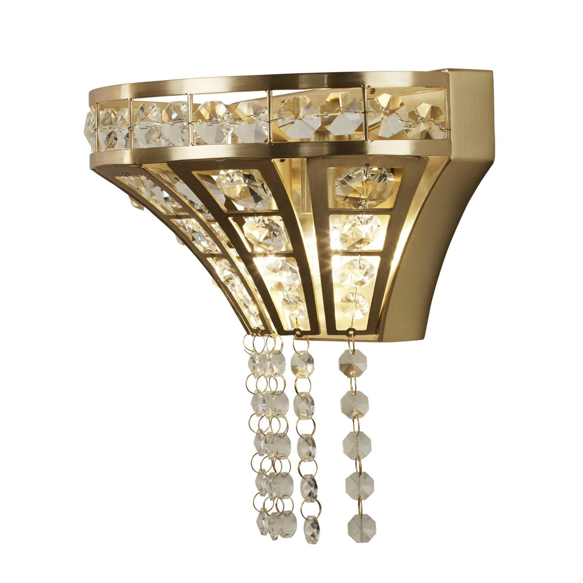 Gemma Twin Wall Light In Satin Brass & Clear Crystal