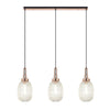 Atherington Almond 3 Drop Linear Pendant in Copper & Champagne Ribbed Shade