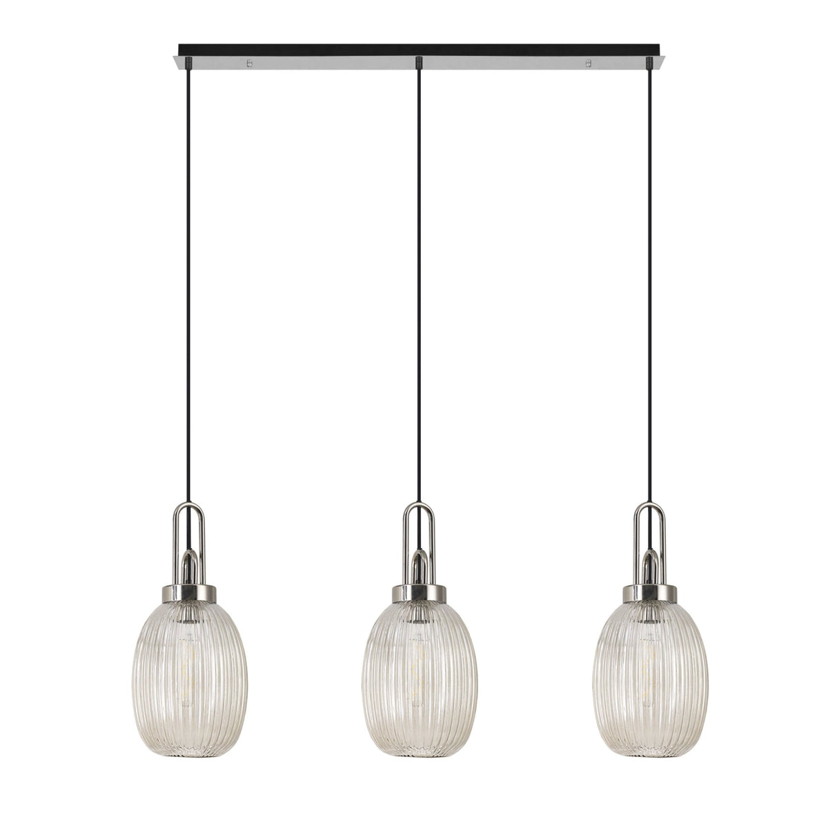 Atherington Almond 3 Drop Linear Pendant in Polished Nickel & Champagne Ribbed Shade