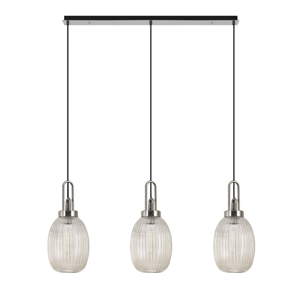 Atherington Almond 3 Drop Linear Pendant in Polished Nickel & Champagne Ribbed Shade