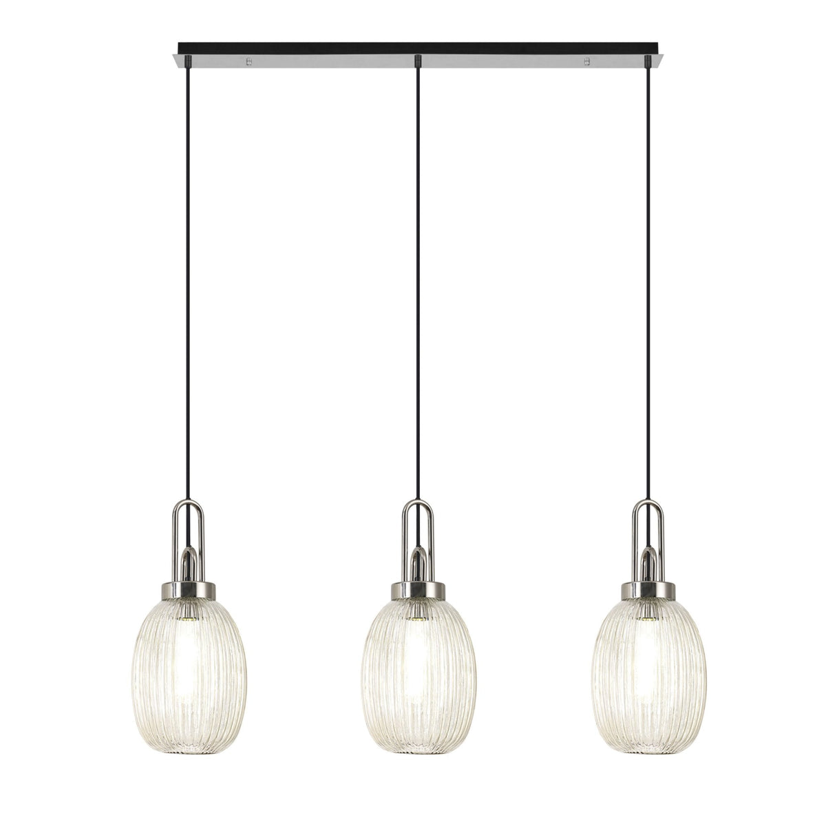 Atherington Almond 3 Drop Linear Pendant in Polished Nickel & Champagne Ribbed Shade