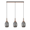Atherington Almond 3 Drop Linear Pendant in Copper & Smoked Ribbed Shade