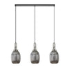 Atherington Almond 3 Drop Linear Pendant in Polished Nickel & Smoked Ribbed Shade
