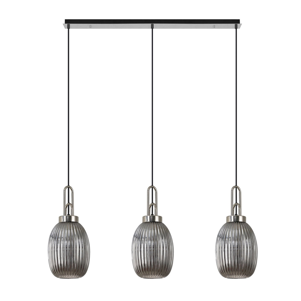 Atherington Almond 3 Drop Linear Pendant in Polished Nickel & Smoked Ribbed Shade