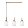 Atherington Almond 3 Drop Linear Pendant in Copper & Clear Ribbed Shade