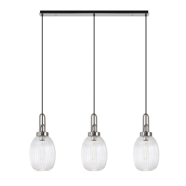 Atherington Almond 3 Drop Linear Pendant in Polished Nickel & Clear Ribbed Shade