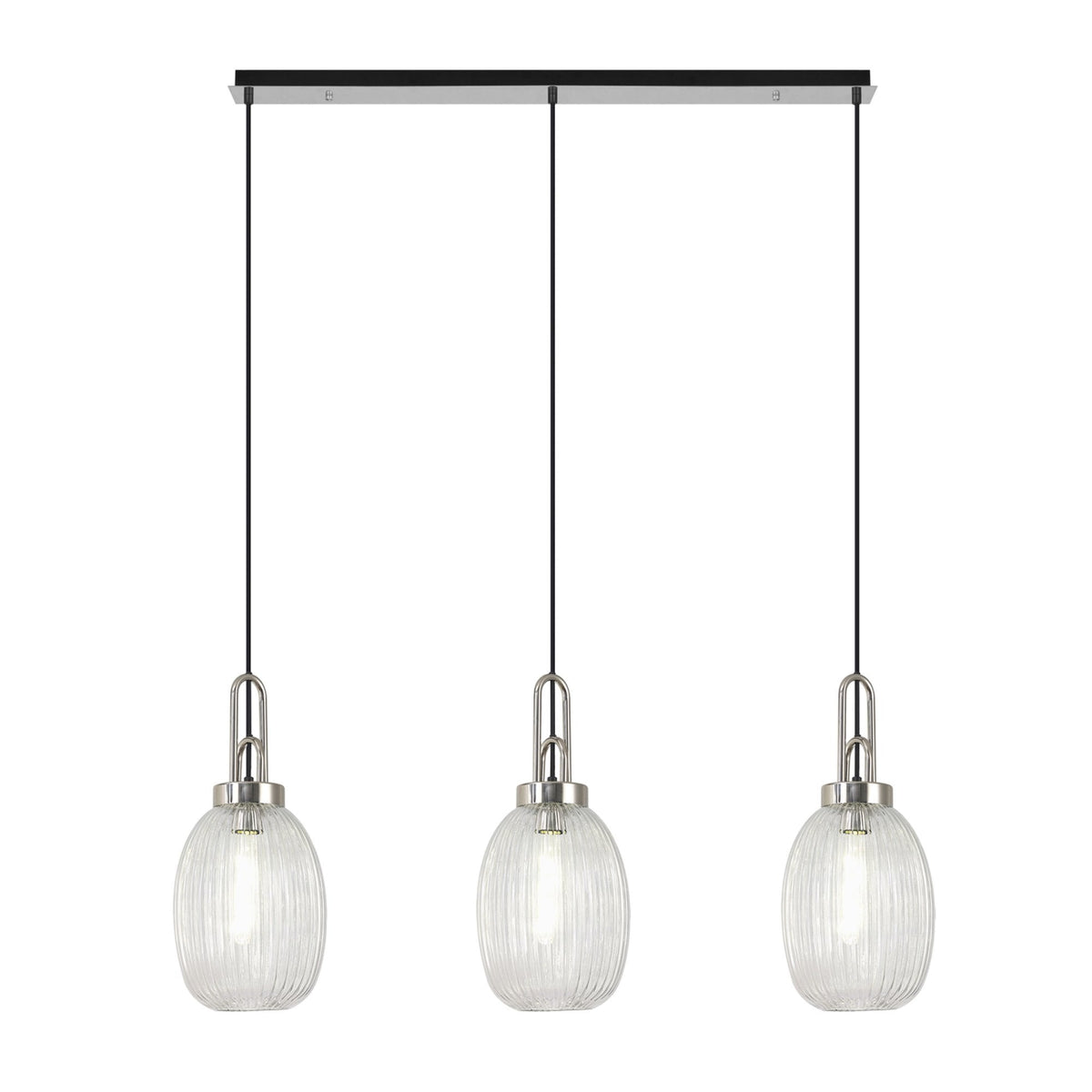 Atherington Almond 3 Drop Linear Pendant in Polished Nickel & Clear Ribbed Shade