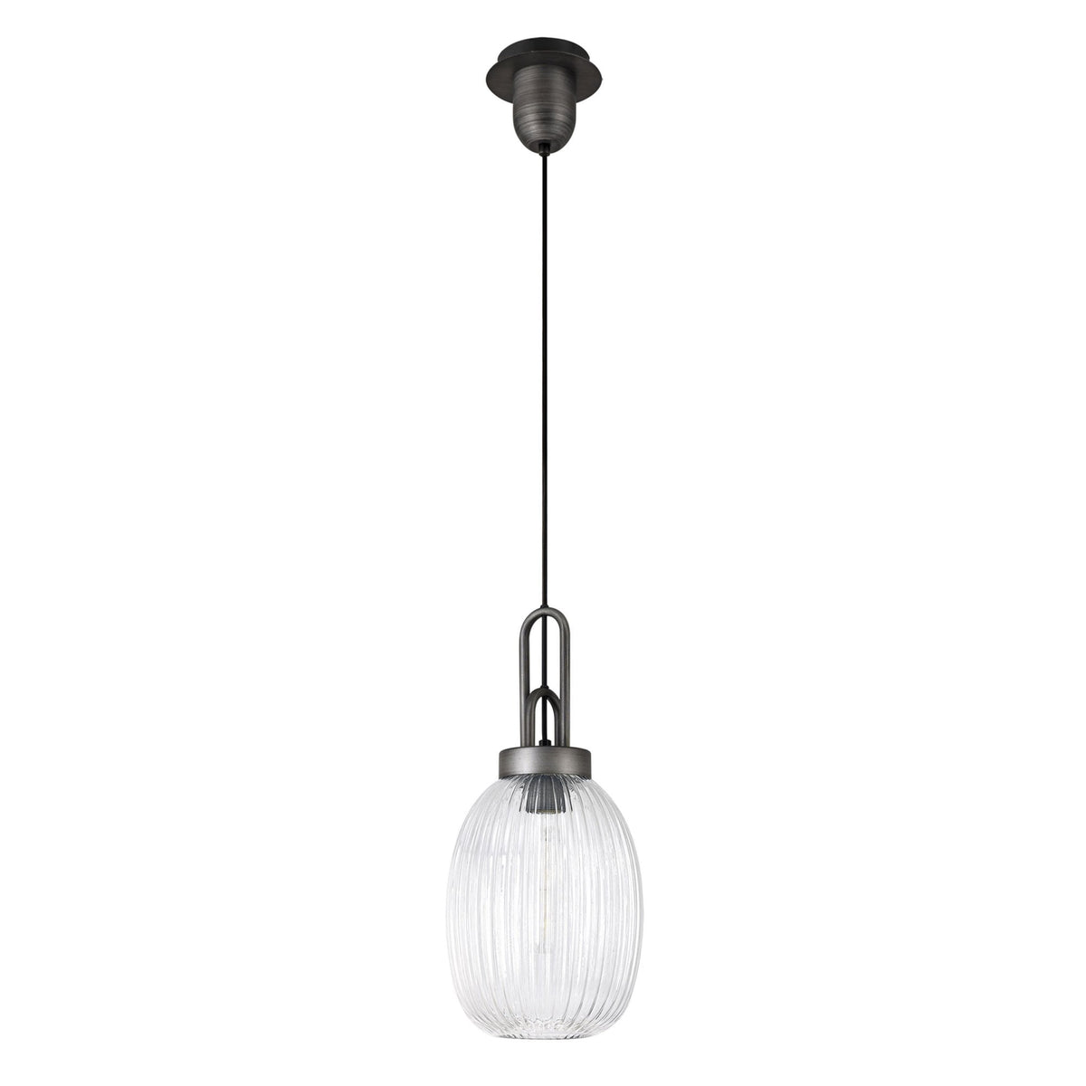 Atherington Almond Pendant in Aged Pewter & Clear Ribbed Shade