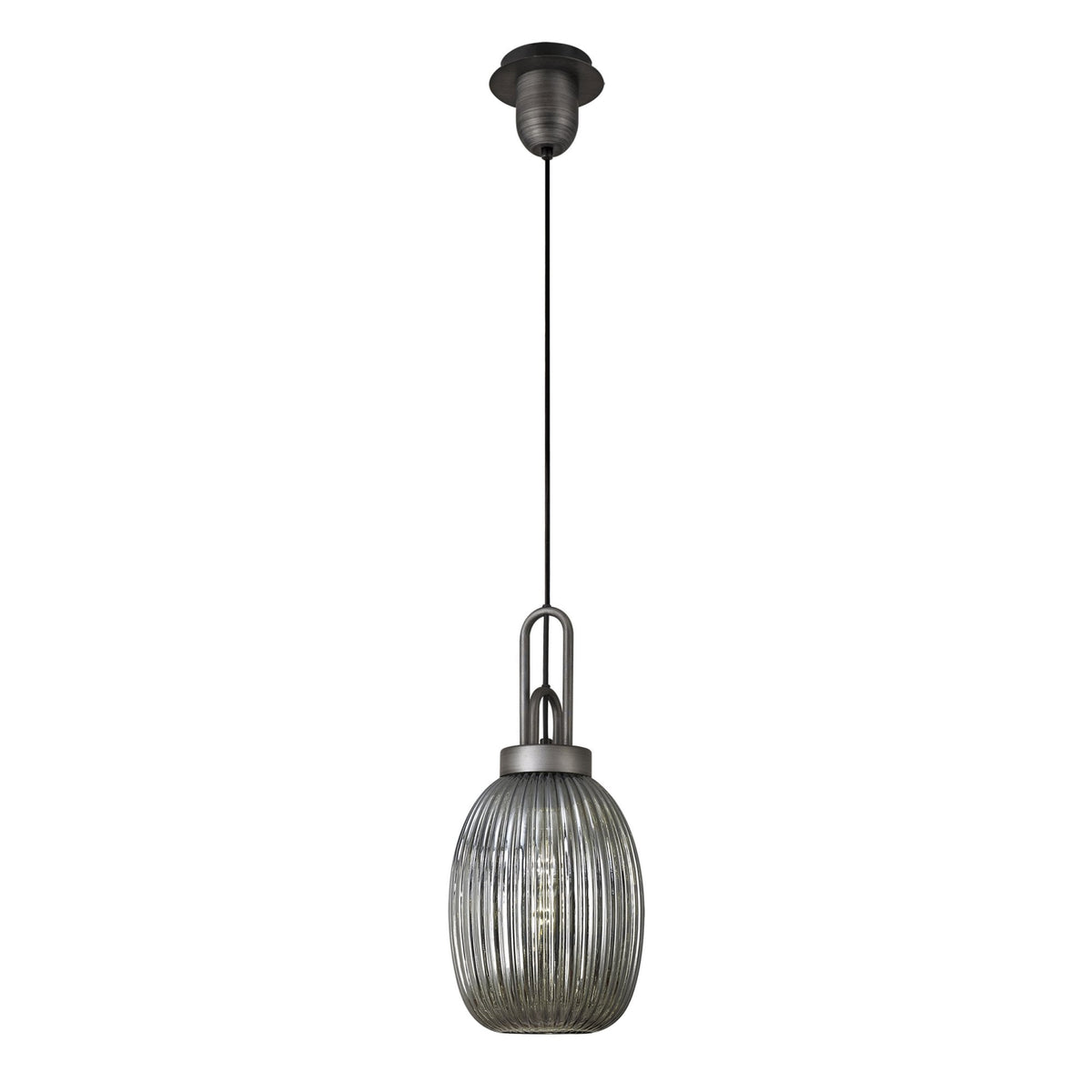 Atherington Almond Pendant in Aged Pewter & Smoked Ribbed Shade