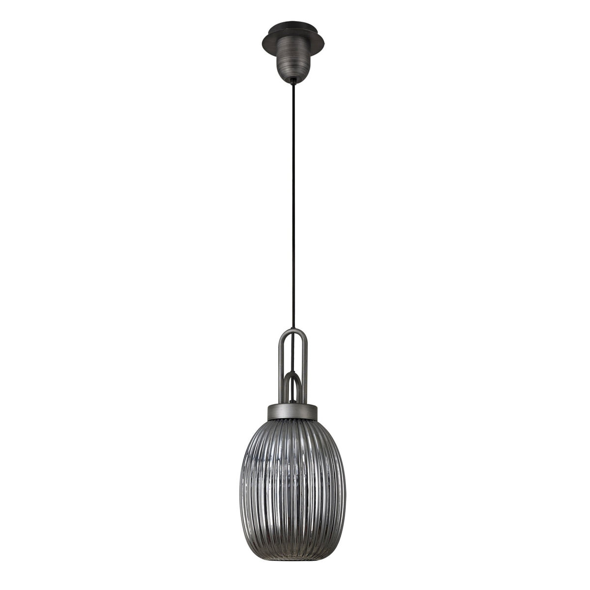 Atherington Almond Pendant in Aged Pewter & Smoked Ribbed Shade