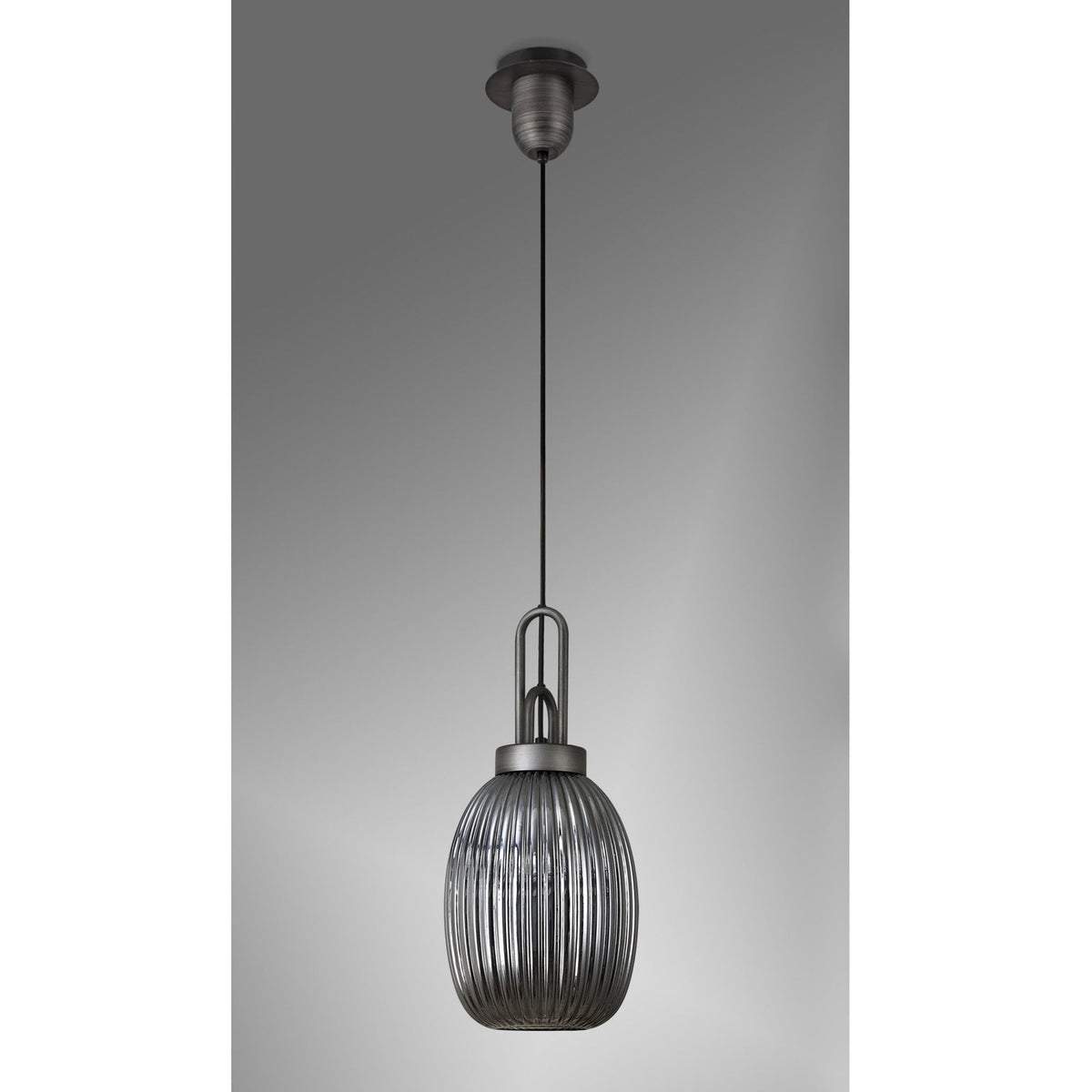 Atherington Almond Pendant in Aged Pewter & Smoked Ribbed Shade