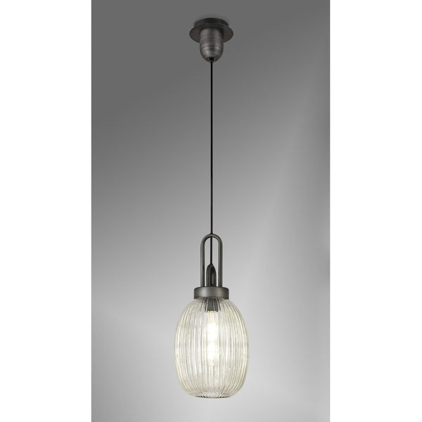 Atherington Almond Pendant in Aged Pewter & Champagne Ribbed Shade