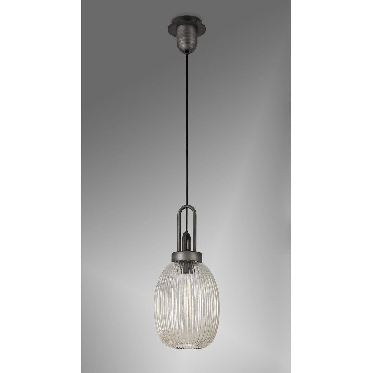 Atherington Almond Pendant in Aged Pewter & Champagne Ribbed Shade
