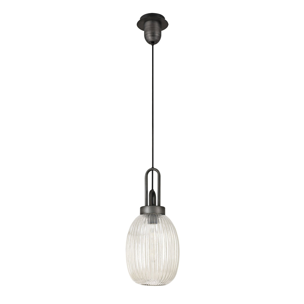Atherington Almond Pendant in Aged Pewter & Champagne Ribbed Shade