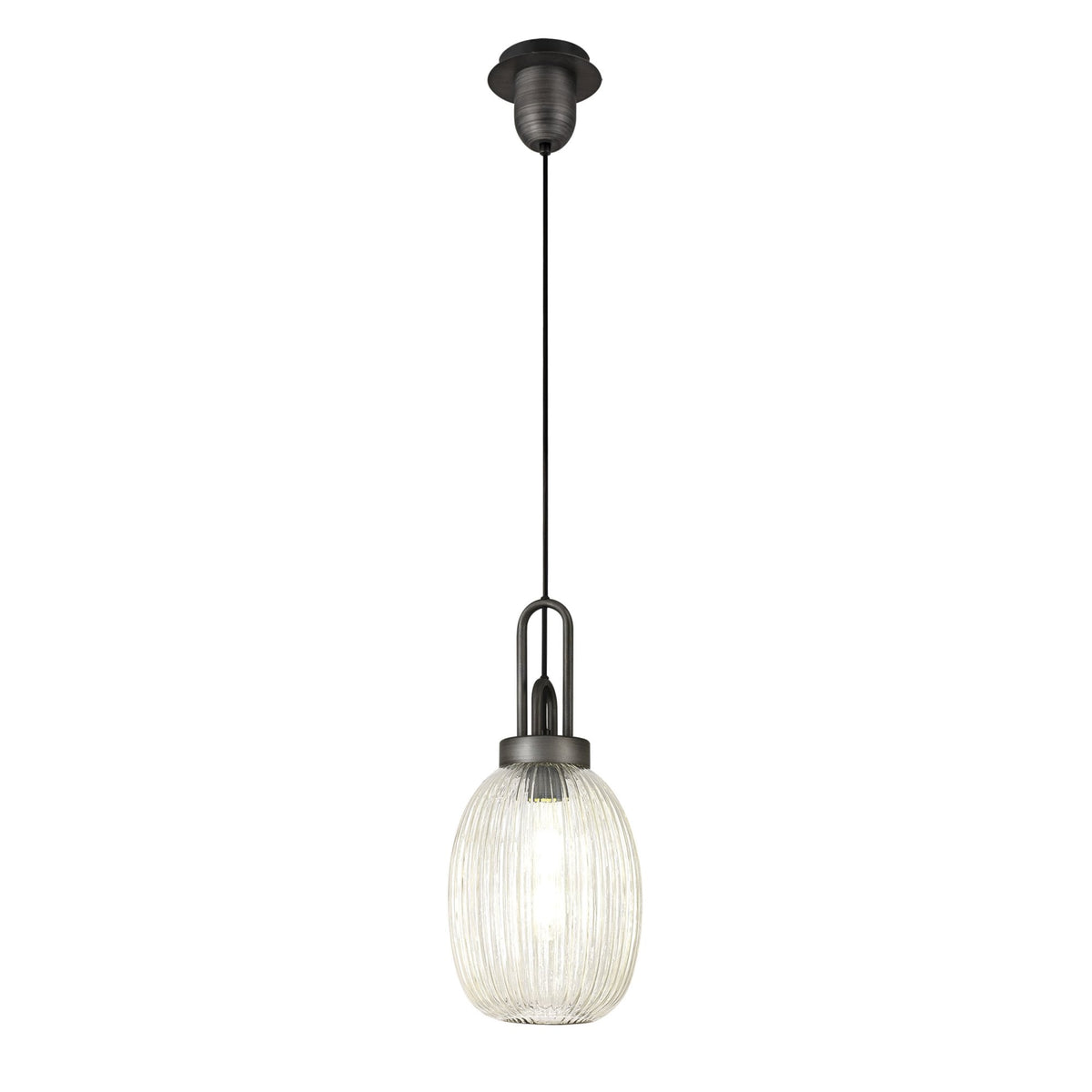 Atherington Almond Pendant in Aged Pewter & Champagne Ribbed Shade