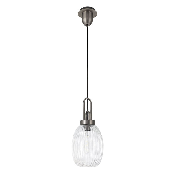 Atherington Almond Pendant in Antique Silver & Clear Ribbed Shade