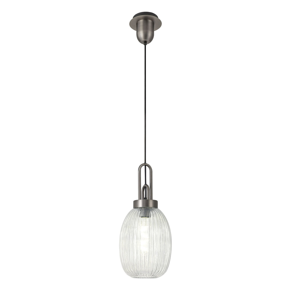 Atherington Almond Pendant in Antique Silver & Clear Ribbed Shade
