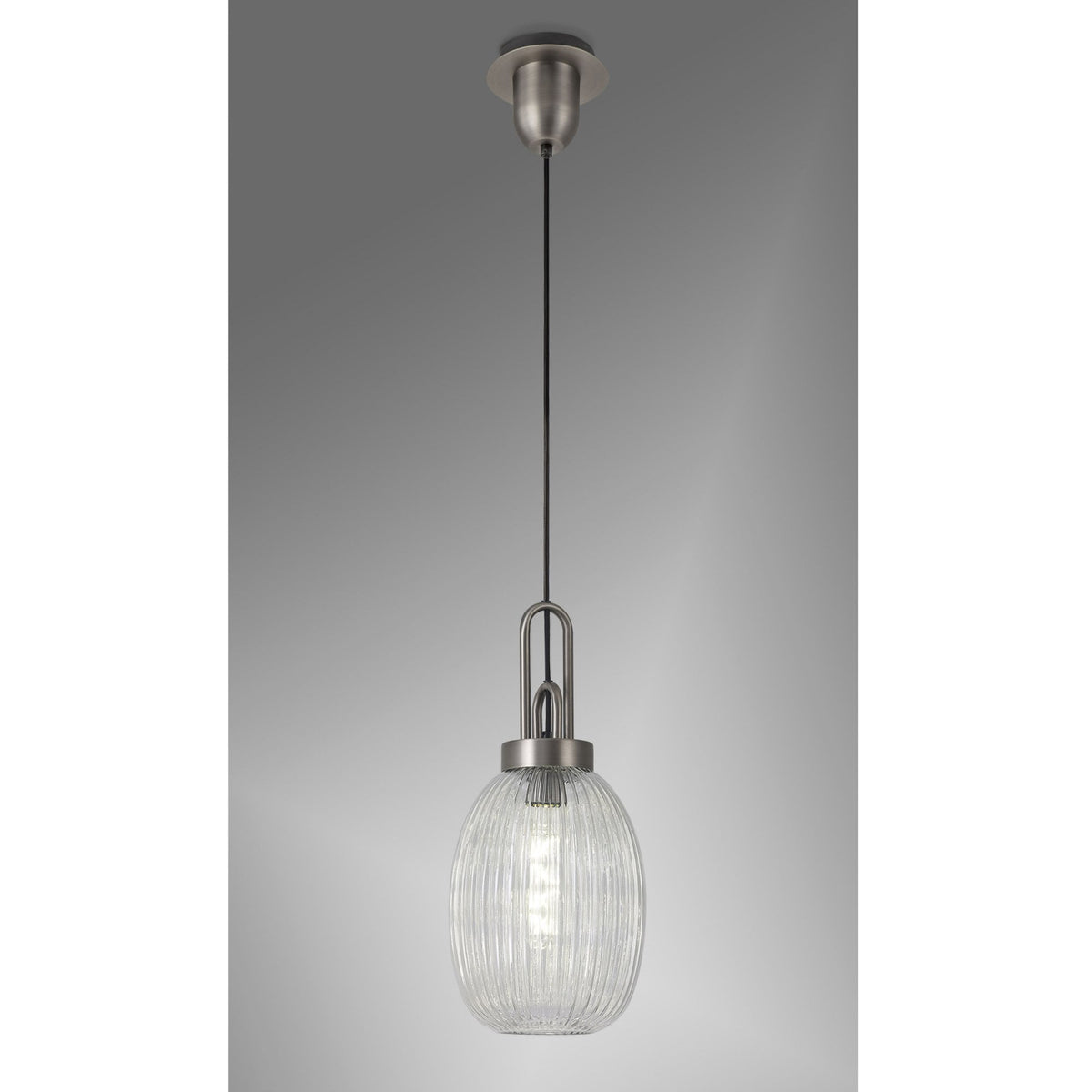 Atherington Almond Pendant in Antique Silver & Clear Ribbed Shade