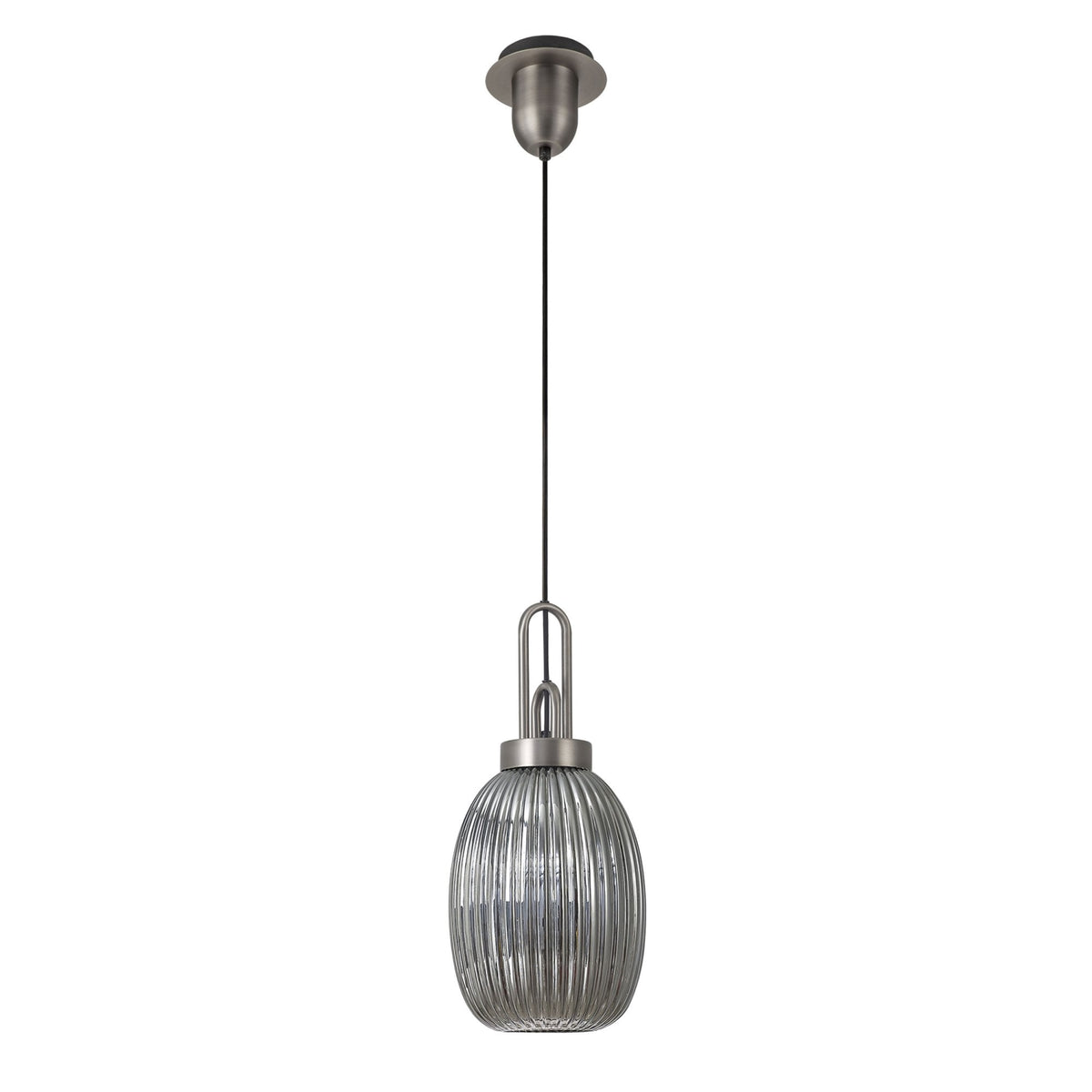 Atherington Almond Pendant in Antique Silver & Smoked Ribbed Shade