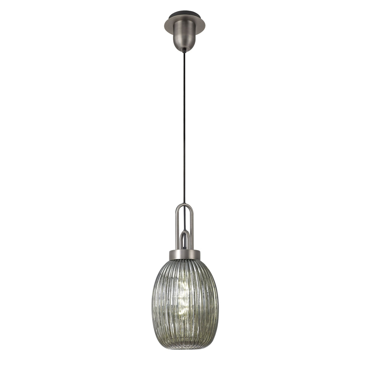 Atherington Almond Pendant in Antique Silver & Smoked Ribbed Shade