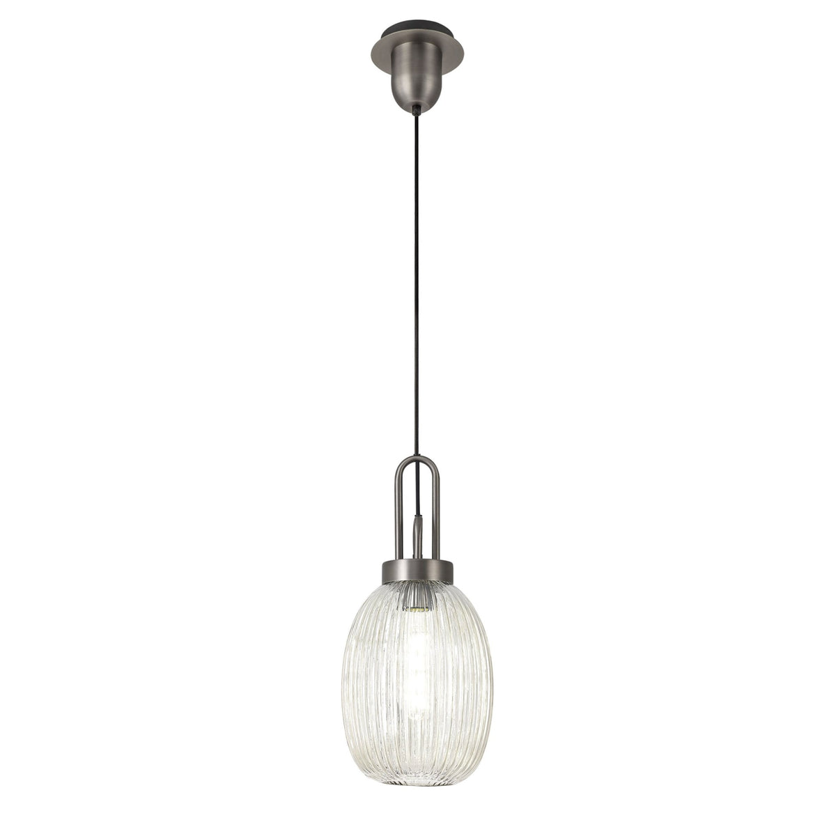 Atherington Almond Pendant in Antique Silver & Champagne Ribbed Shade
