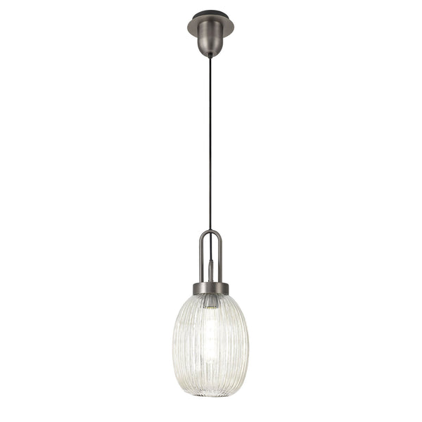 Atherington Almond Pendant in Antique Silver & Champagne Ribbed Shade