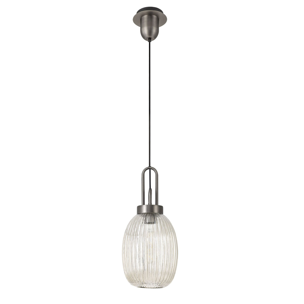 Atherington Almond Pendant in Antique Silver & Champagne Ribbed Shade