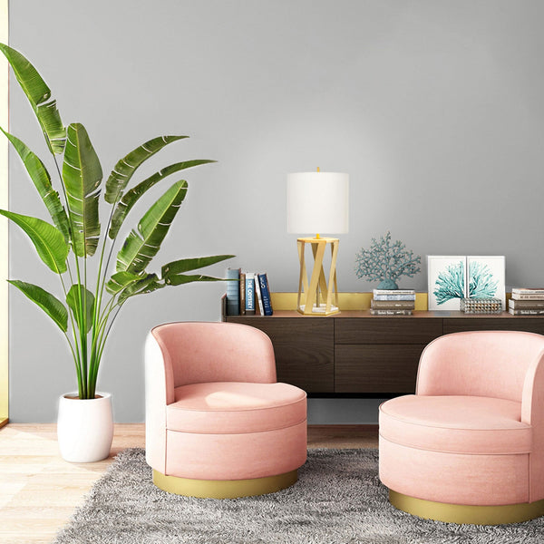 Apollo Table Lamp in Brushed Brass with White Faux Silk Cylinder Shade