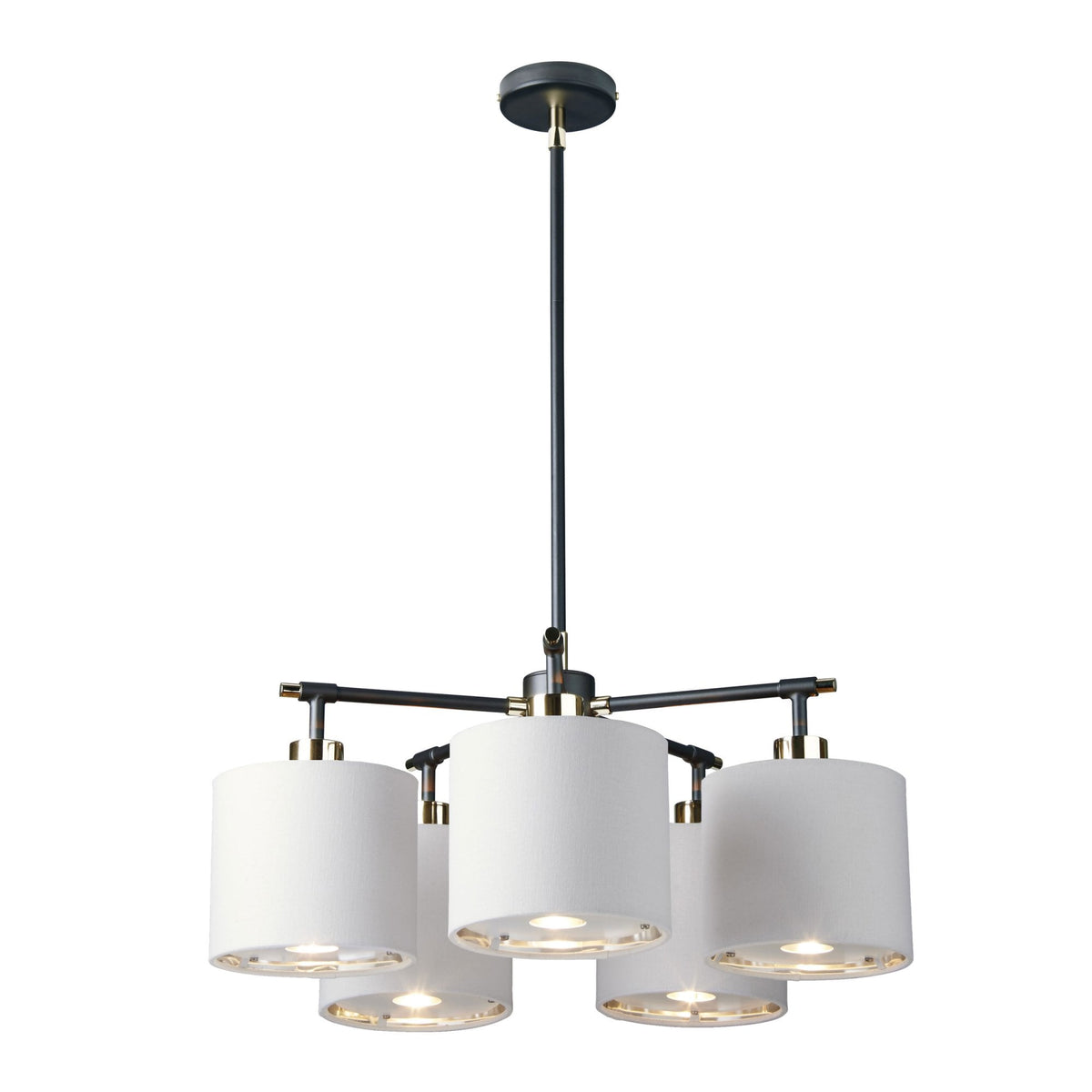 Balance 5 Light Chandelier in Black and Nickel with White Shades