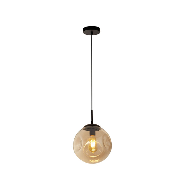 Punch Single Pendant In Matt Black With Champagne Glass Shade