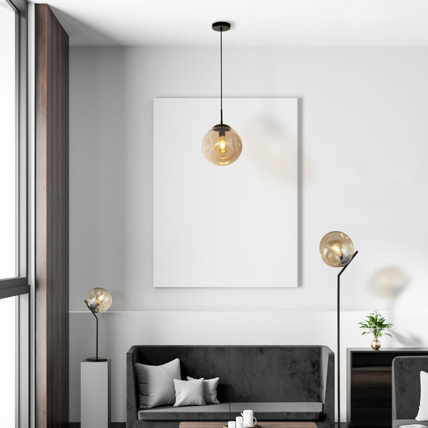 Punch Single Pendant In Matt Black With Champagne Glass Shade