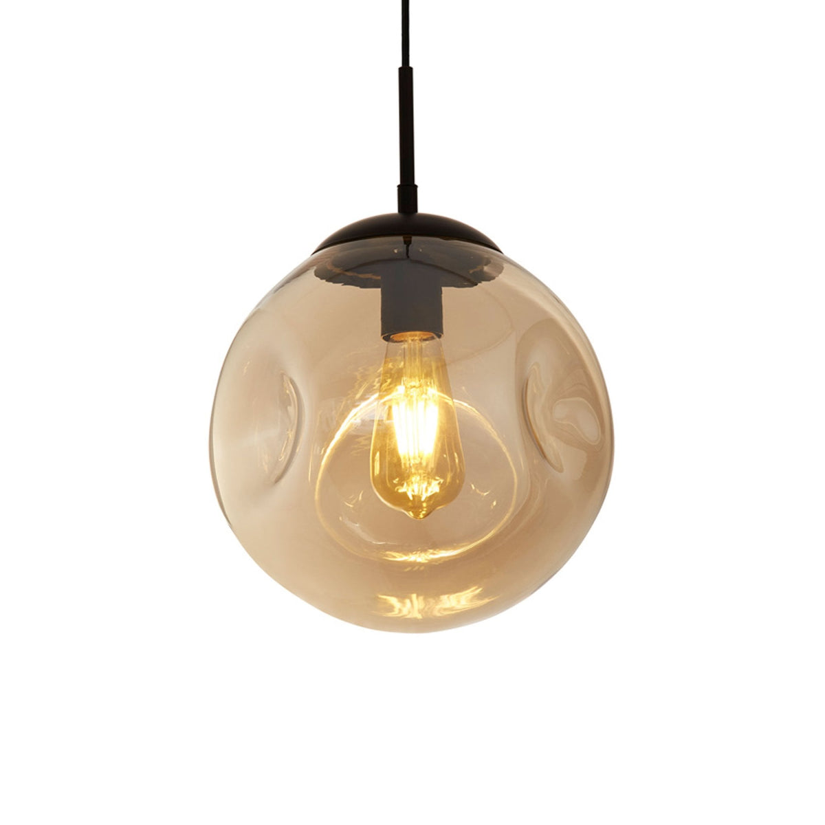Punch Single Pendant In Matt Black With Champagne Glass Shade
