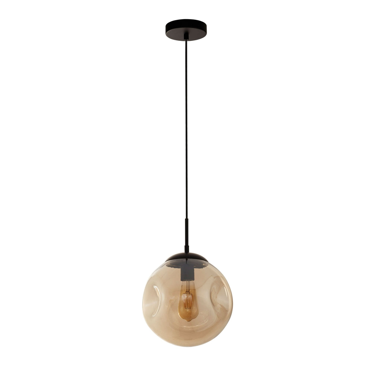 Punch Single Pendant In Matt Black With Champagne Glass Shade