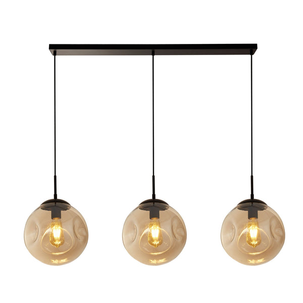 Punch 3 Light Linear Pendant In Matt Black With Champagne Glass Shade