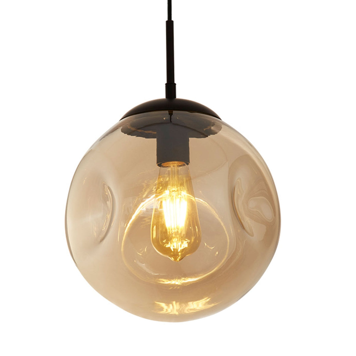 Punch 3 Light Linear Pendant In Matt Black With Champagne Glass Shade