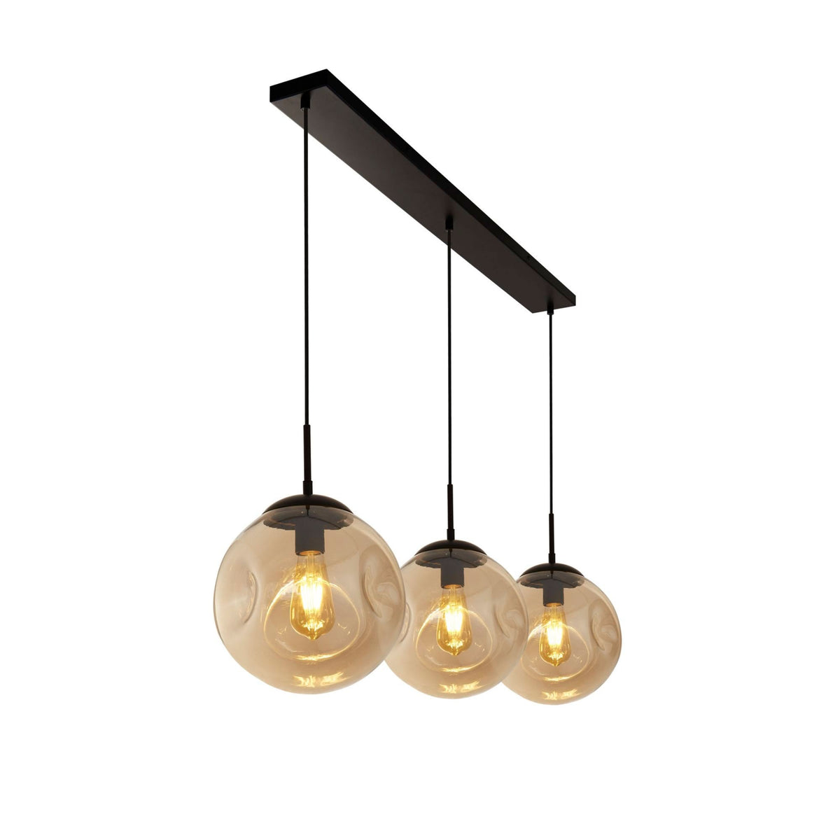 Punch 3 Light Linear Pendant In Matt Black With Champagne Glass Shade