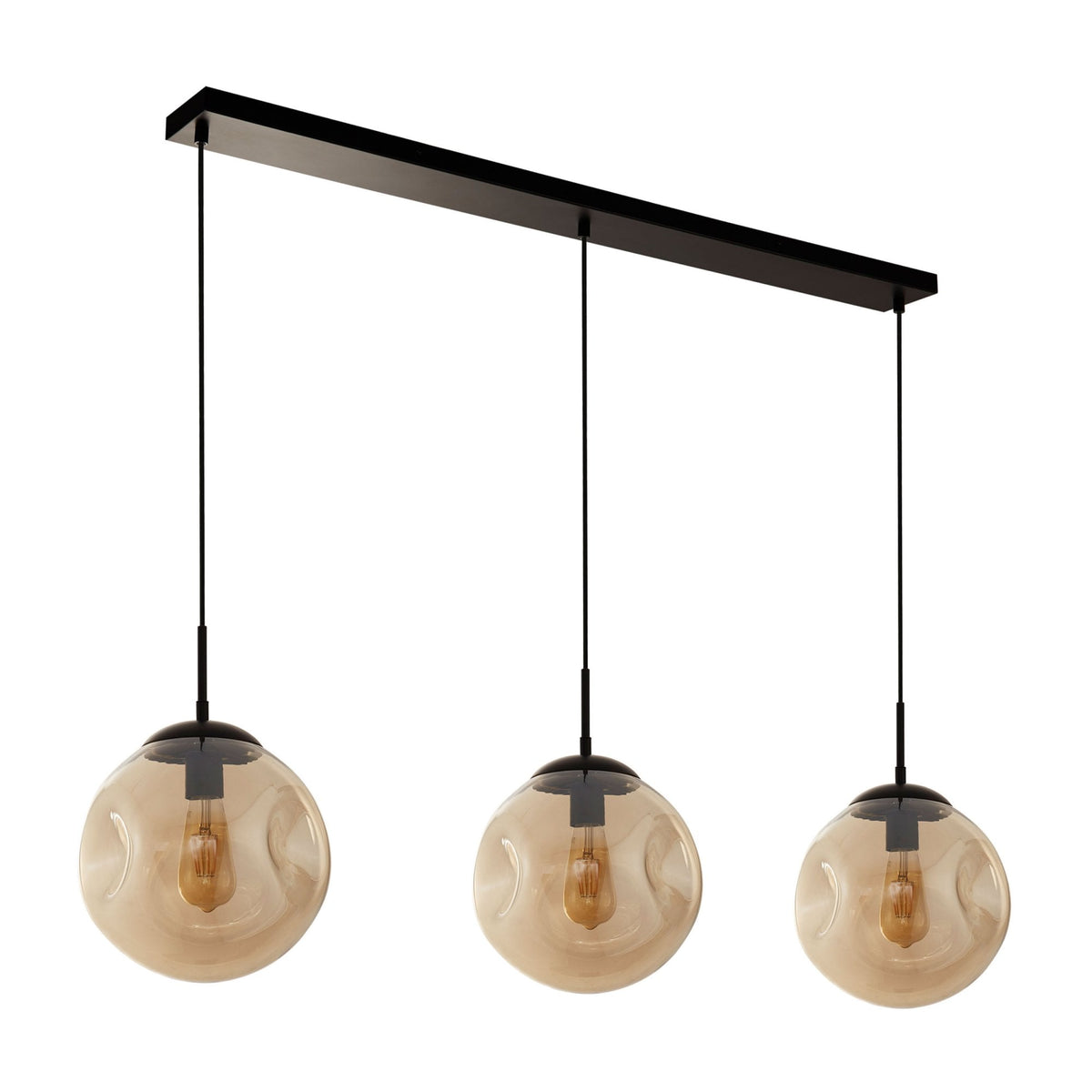Punch 3 Light Linear Pendant In Matt Black With Champagne Glass Shade