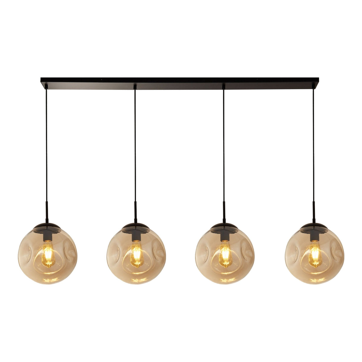Punch 4 Light Linear Pendant In Matt Black With Champagne Glass Shade